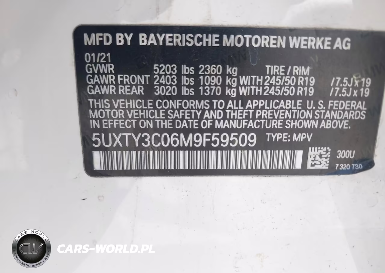 2021 BMW X3 Sdrive30I VIN:5UXTY3C06M9F59509 - 9