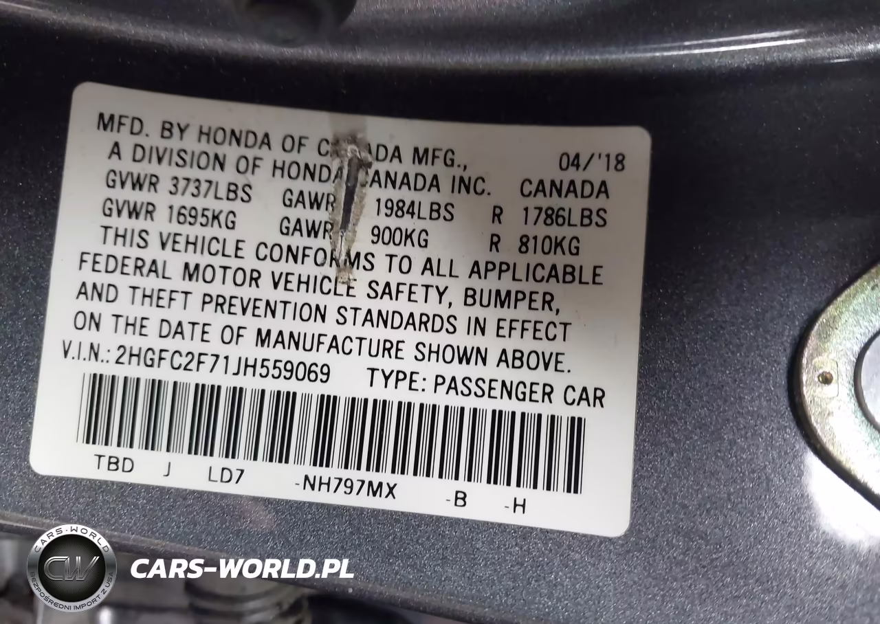 2018 Honda Civic Ex VIN:2HGFC2F71JH559069 - 9