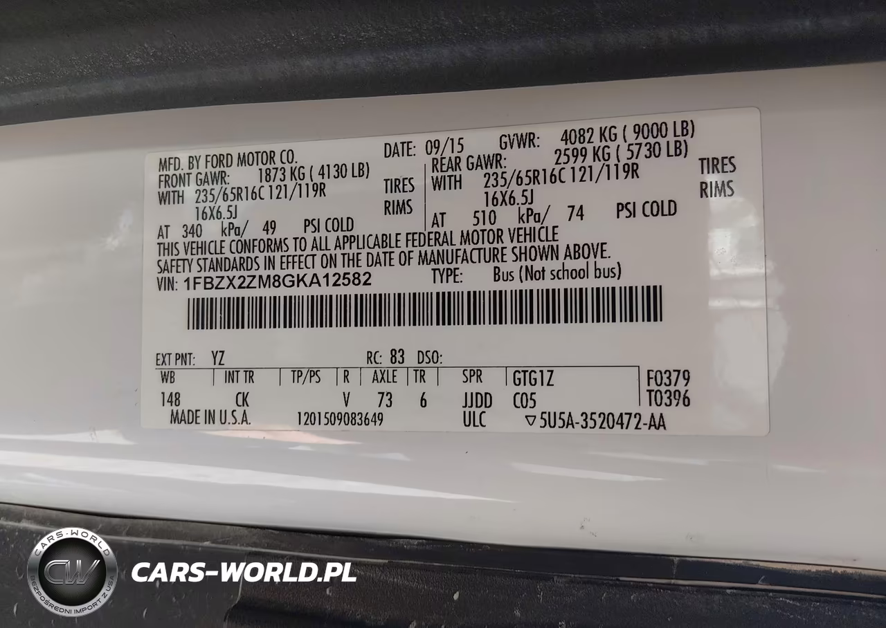 2016 Ford Transit-350 Xlt VIN:1FBZX2ZM8GKA12582 - 9