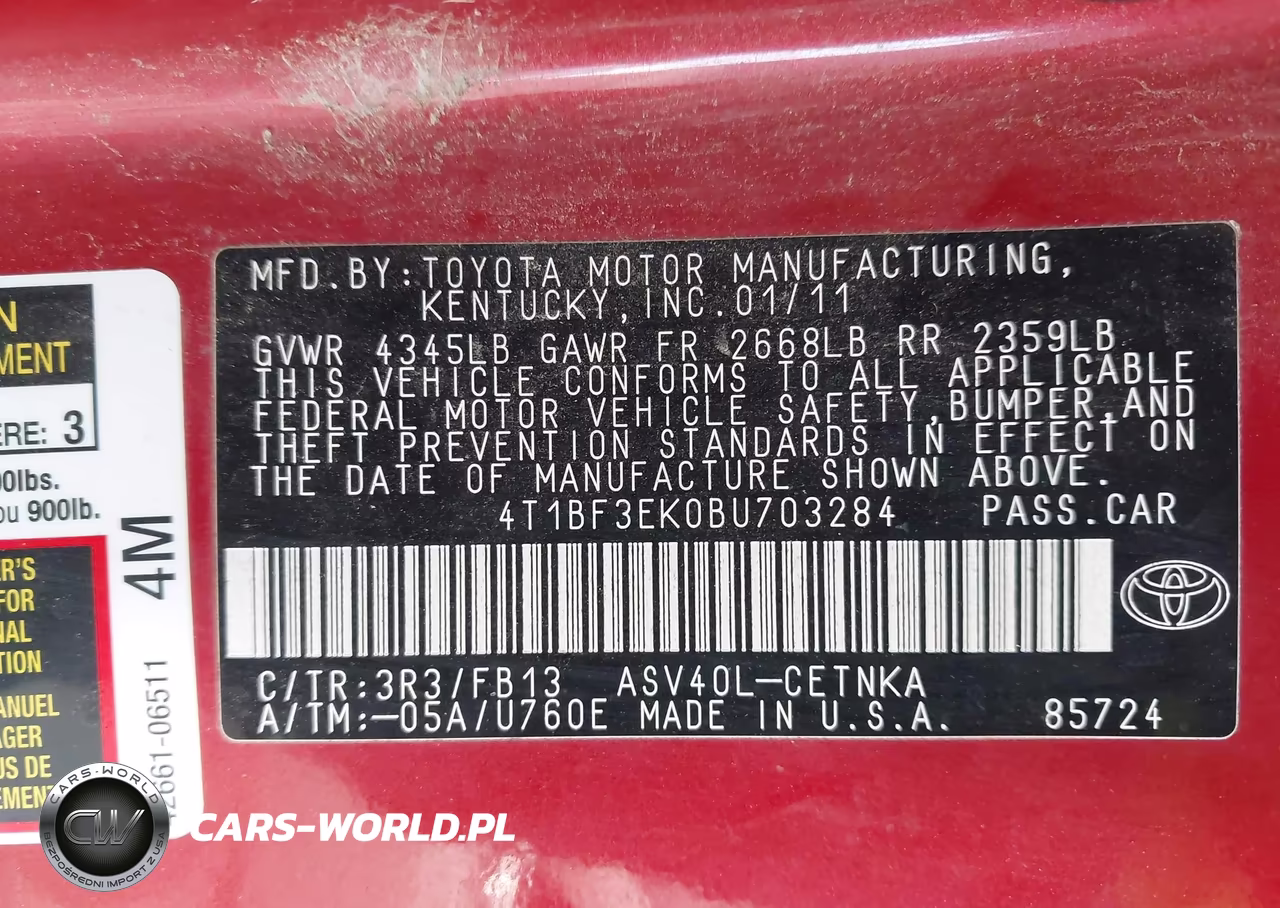 2011 Toyota Camry Le VIN:4T1BF3EK0BU703284 - 9