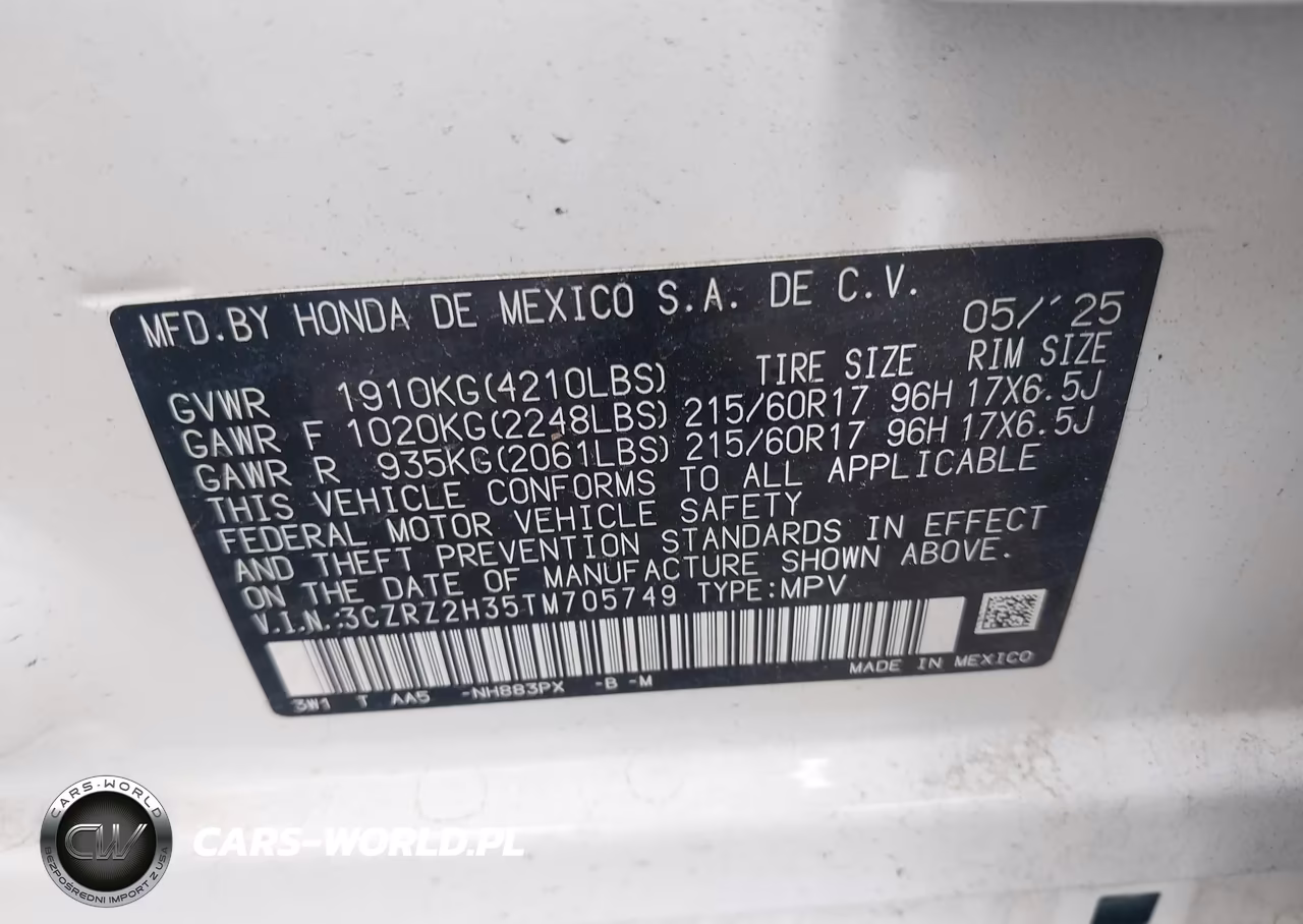 2026 Honda Hr-V Awd Lx VIN:3CZRZ2H35TM705749 - 9
