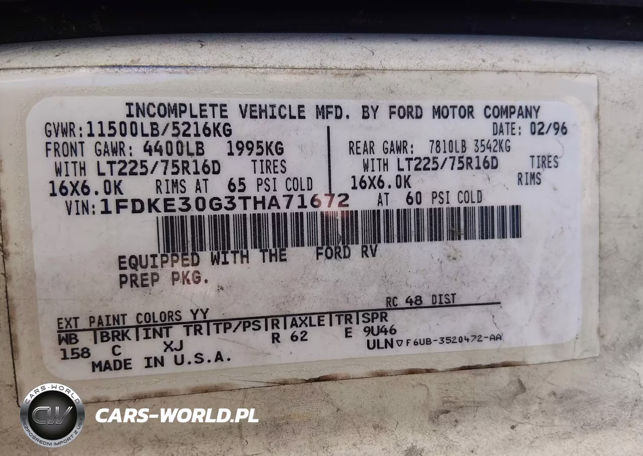 1996 Ford Econoline E350 Cutaway Van VIN:1FDKE30G3THA71672 - 9