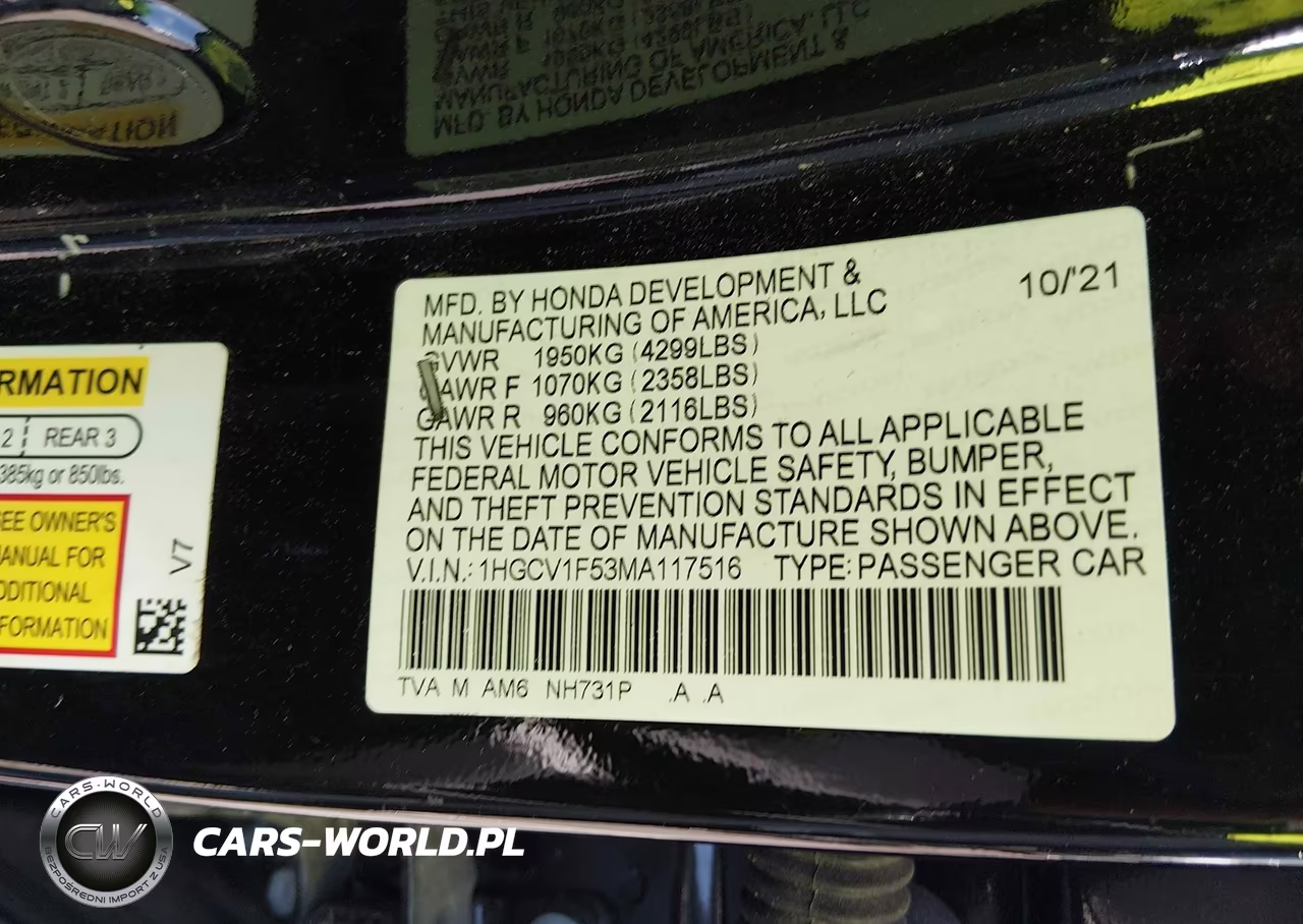 2021 Honda Accord Ex-L VIN:1HGCV1F53MA117516 - 9