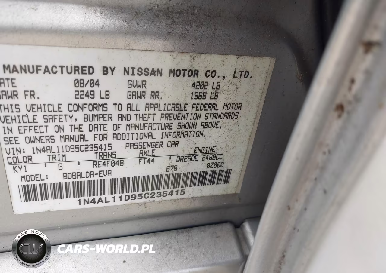 2005 Nissan Altima 2.5 S VIN:1N4AL11D95C235415 - 9