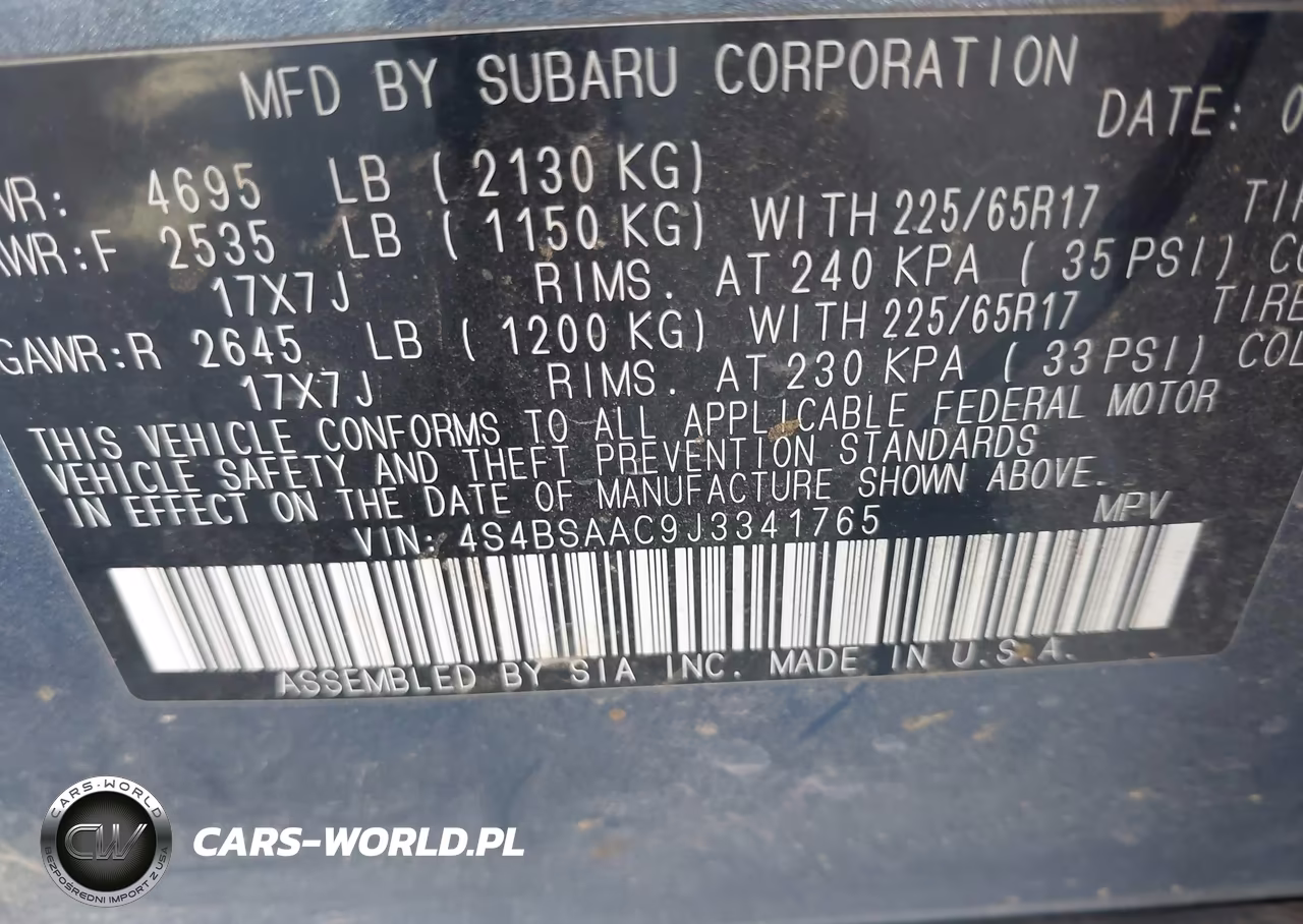 2018 Subaru Outback 2.5I VIN:4S4BSAAC9J3341765 - 9