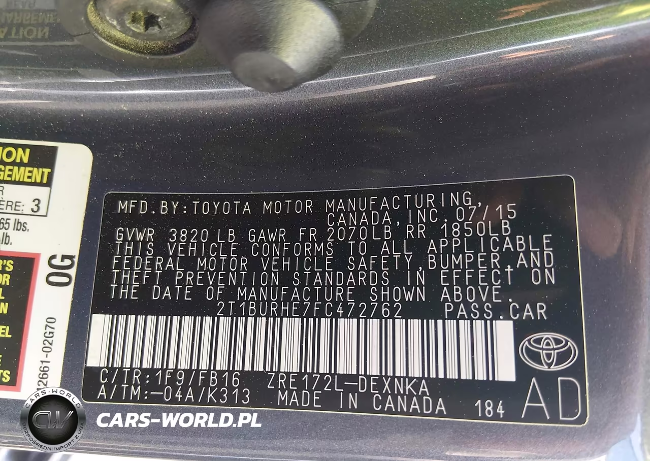 2015 Toyota Corolla Le VIN:2T1BURHE7FC472762 - 9
