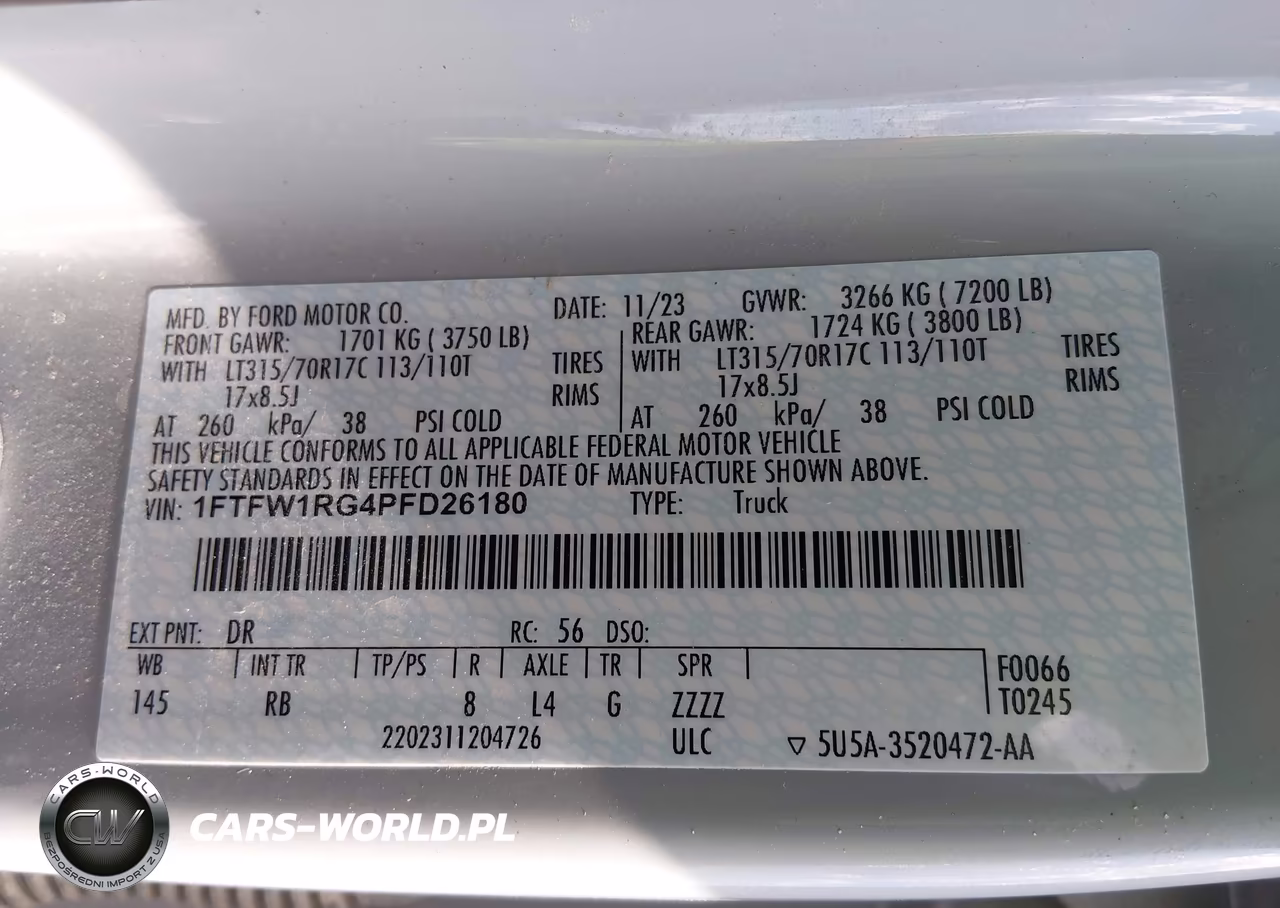 2023 Ford F-150 Raptor VIN:1FTFW1RG4PFD26180 - 9