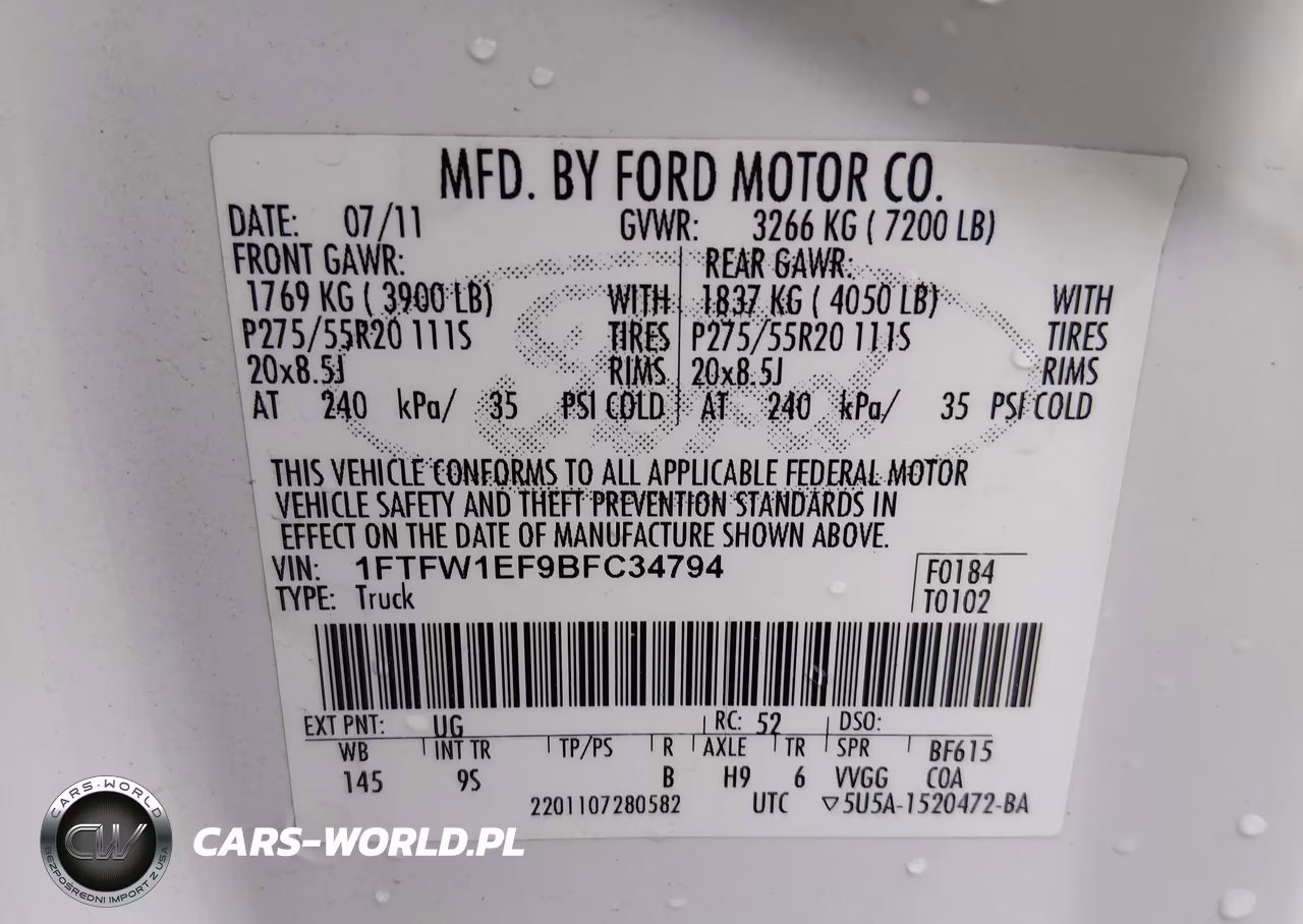 2011 Ford F-150 Platinum VIN:1FTFW1EF9BFC34794 - 9