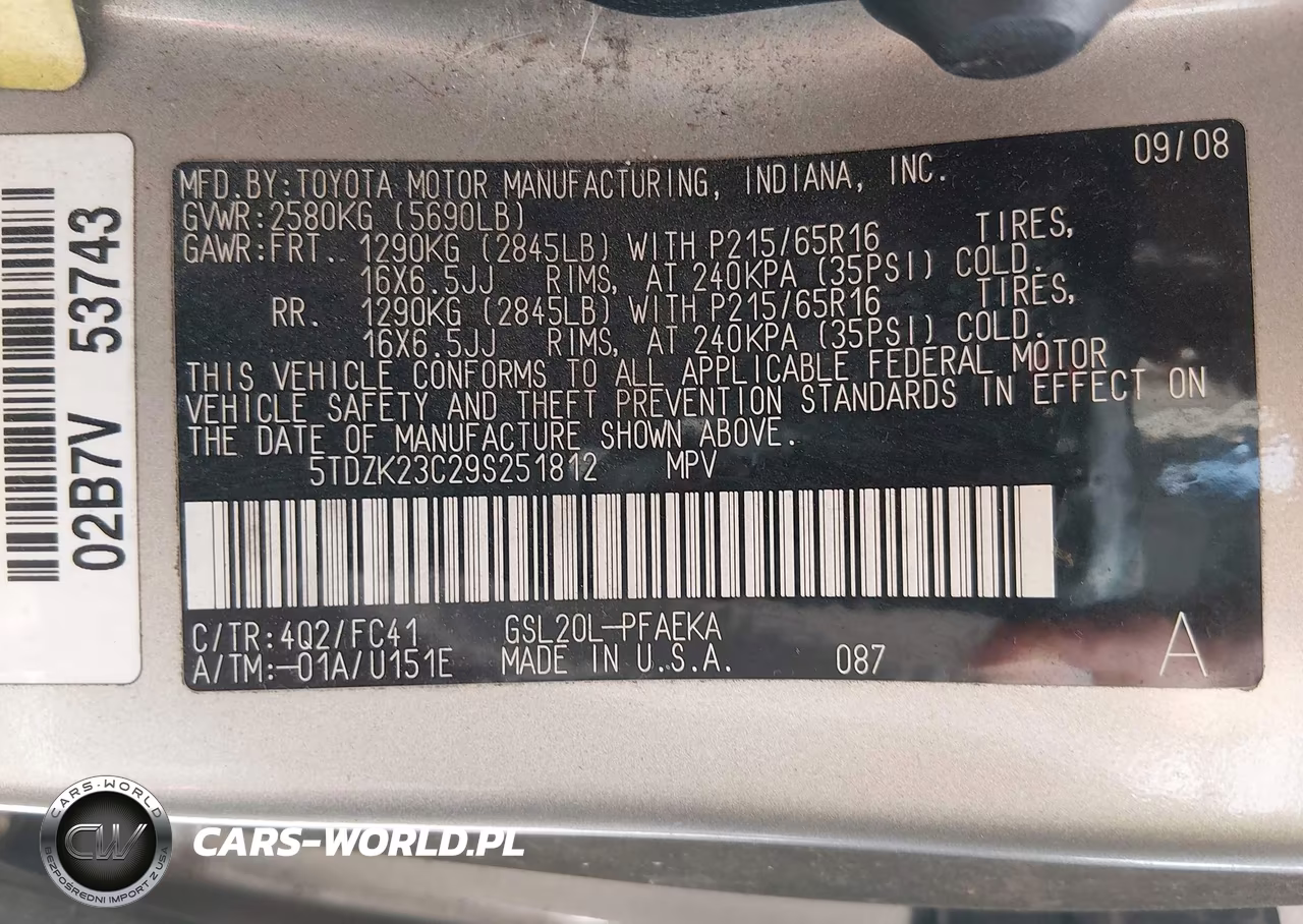 2009 Toyota Sienna Le VIN:5TDZK23C29S251812 - 9