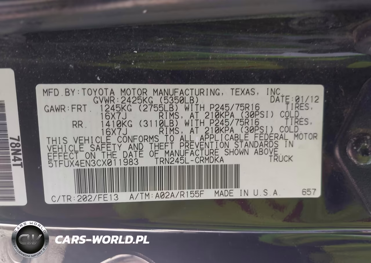 2012 Toyota Tacoma VIN:5TFUX4EN3CX011983 - 9