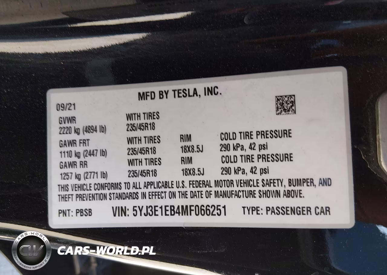 2021 Tesla Model 3 Long Range Dual Motor All-Wheel Drive VIN:5YJ3E1EB4MF066251 - 9