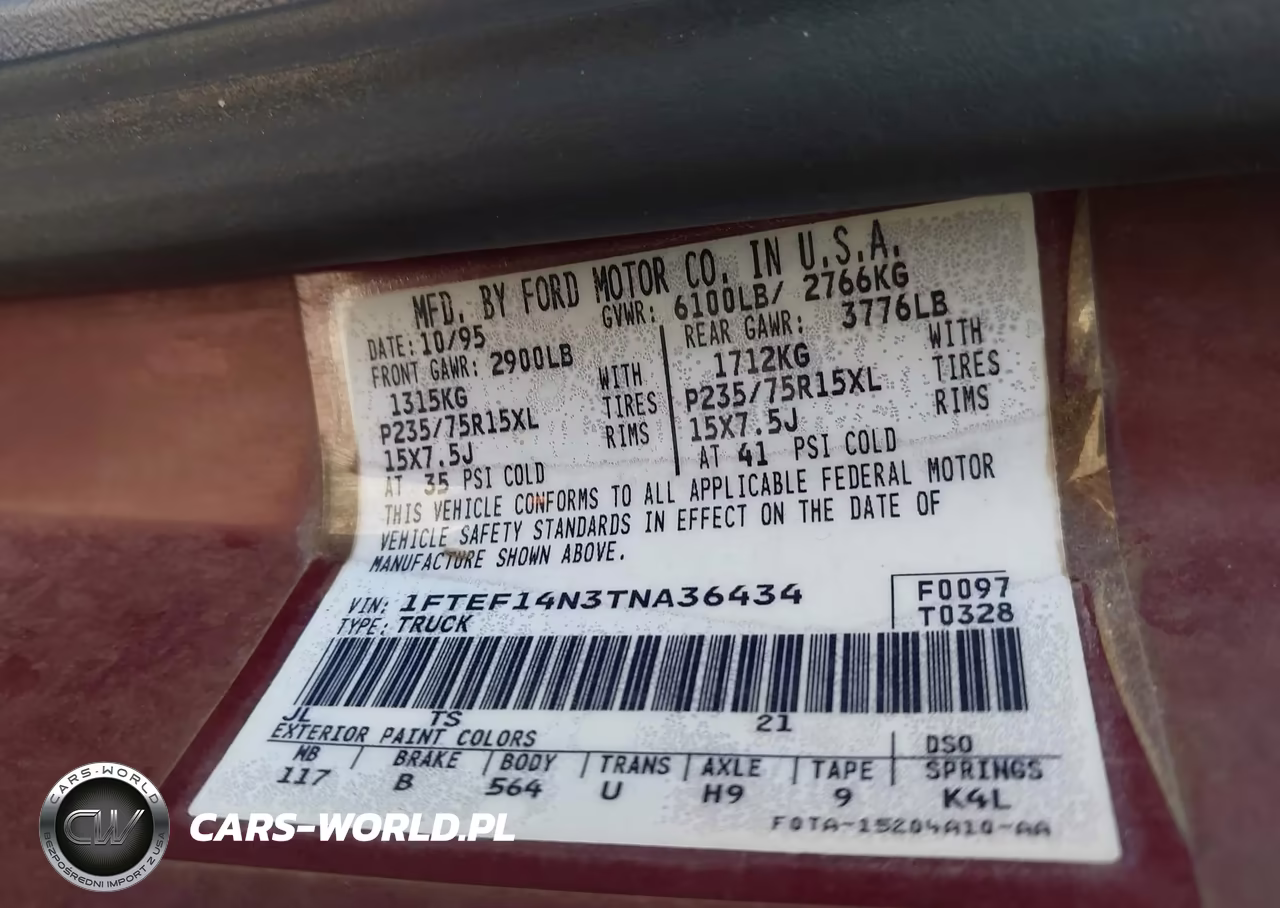 1996 Ford F150 VIN:1FTEF14N3TNA36434 - 9