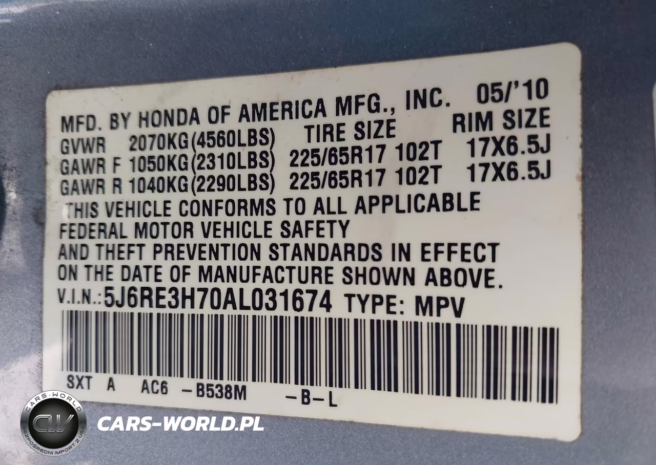 2010 Honda Cr-V Ex-L VIN:5J6RE3H70AL031674 - 9