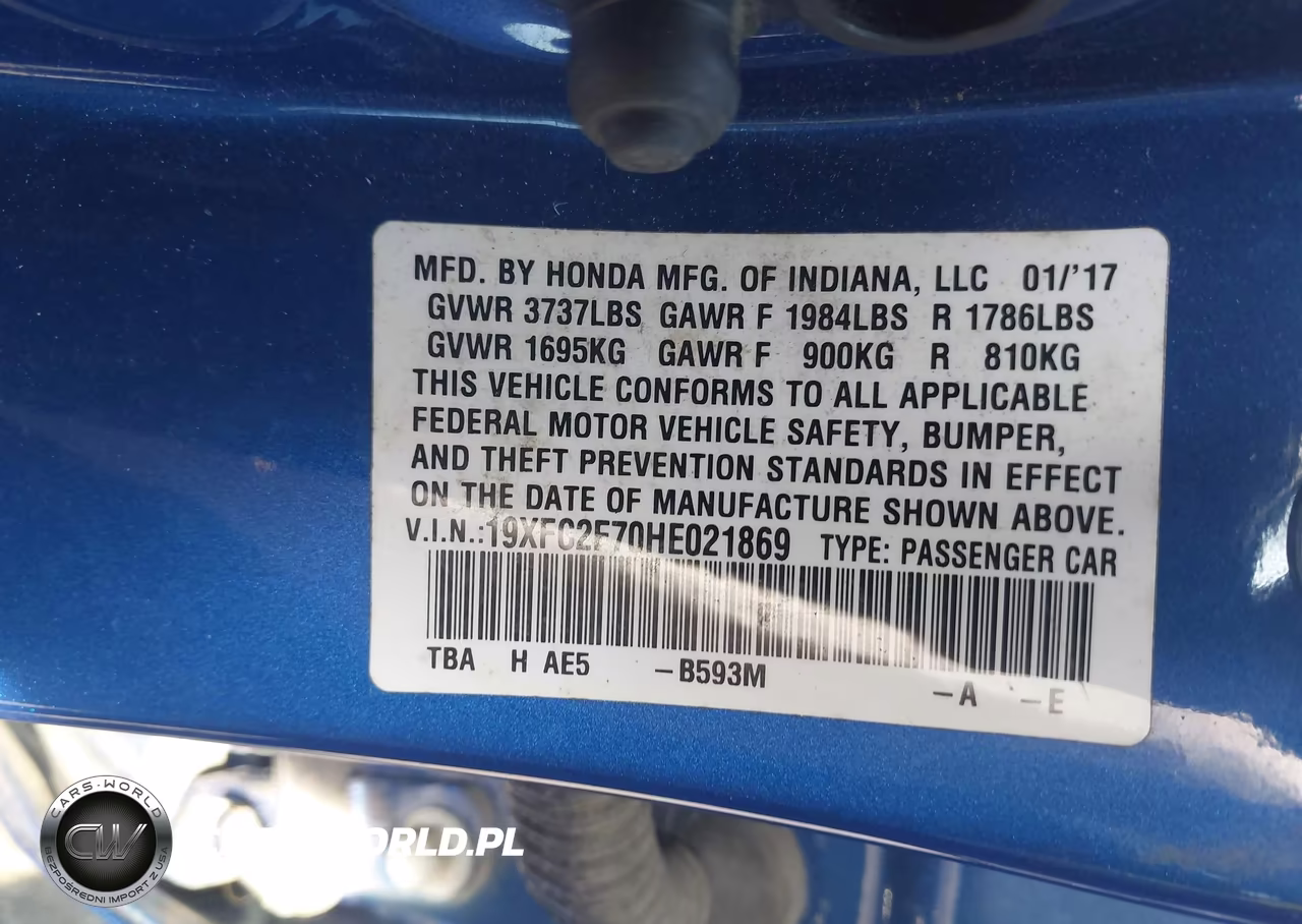 2017 Honda Civic Ex VIN:19XFC2F70HE021869 - 9