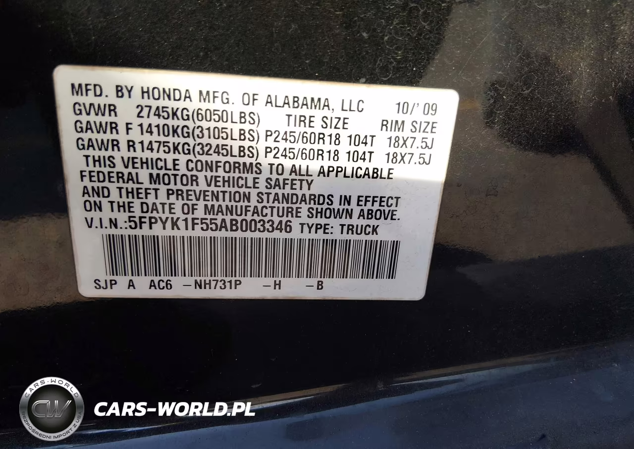 2010 Honda Ridgeline Rtl VIN:5FPYK1F55AB003346 - 9