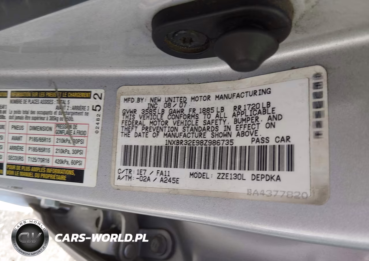 2008 Toyota Corolla Ce VIN:1NXBR32E98Z986735 - 9