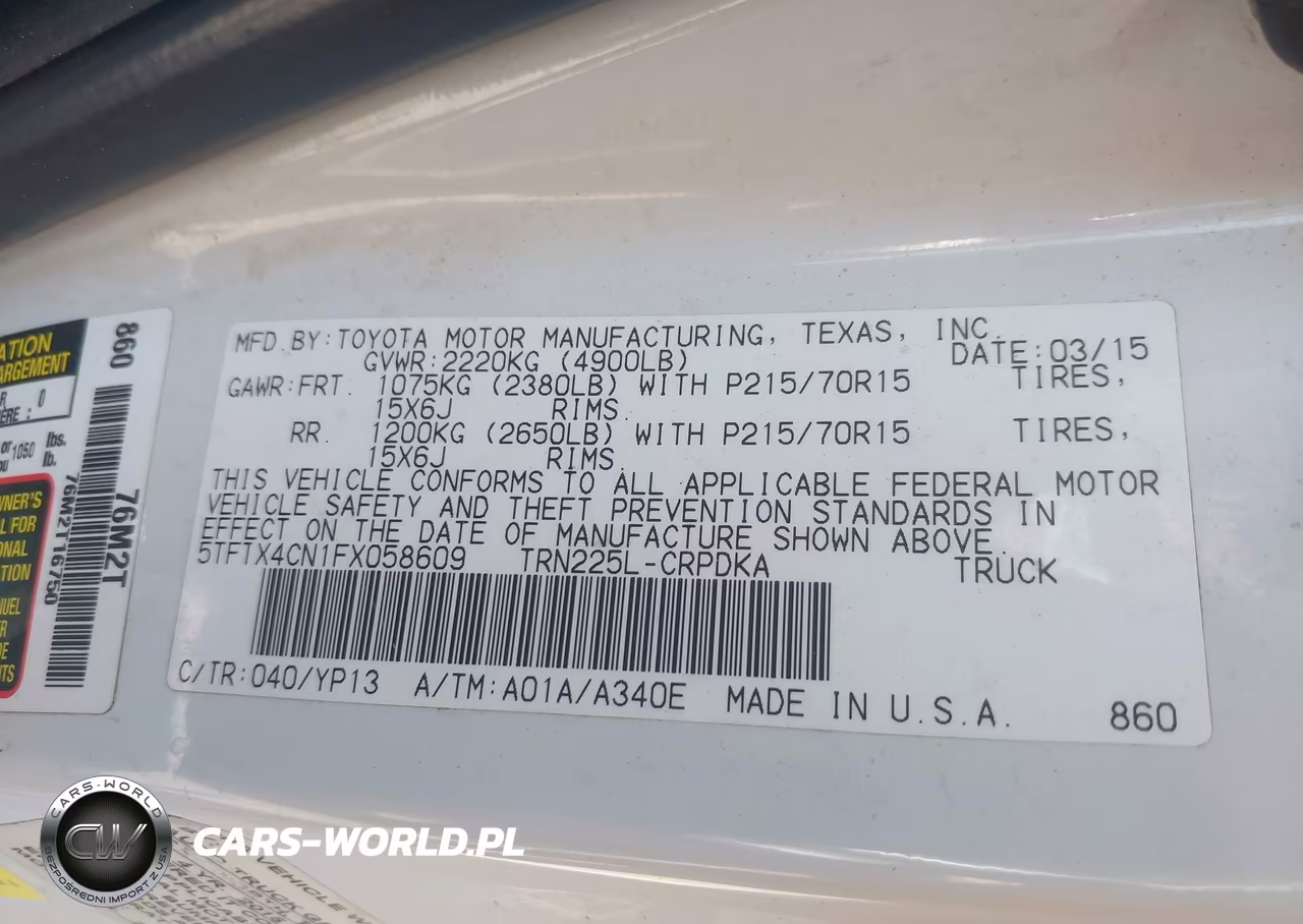 2015 Toyota Tacoma VIN:5TFTX4CN1FX058609 - 9