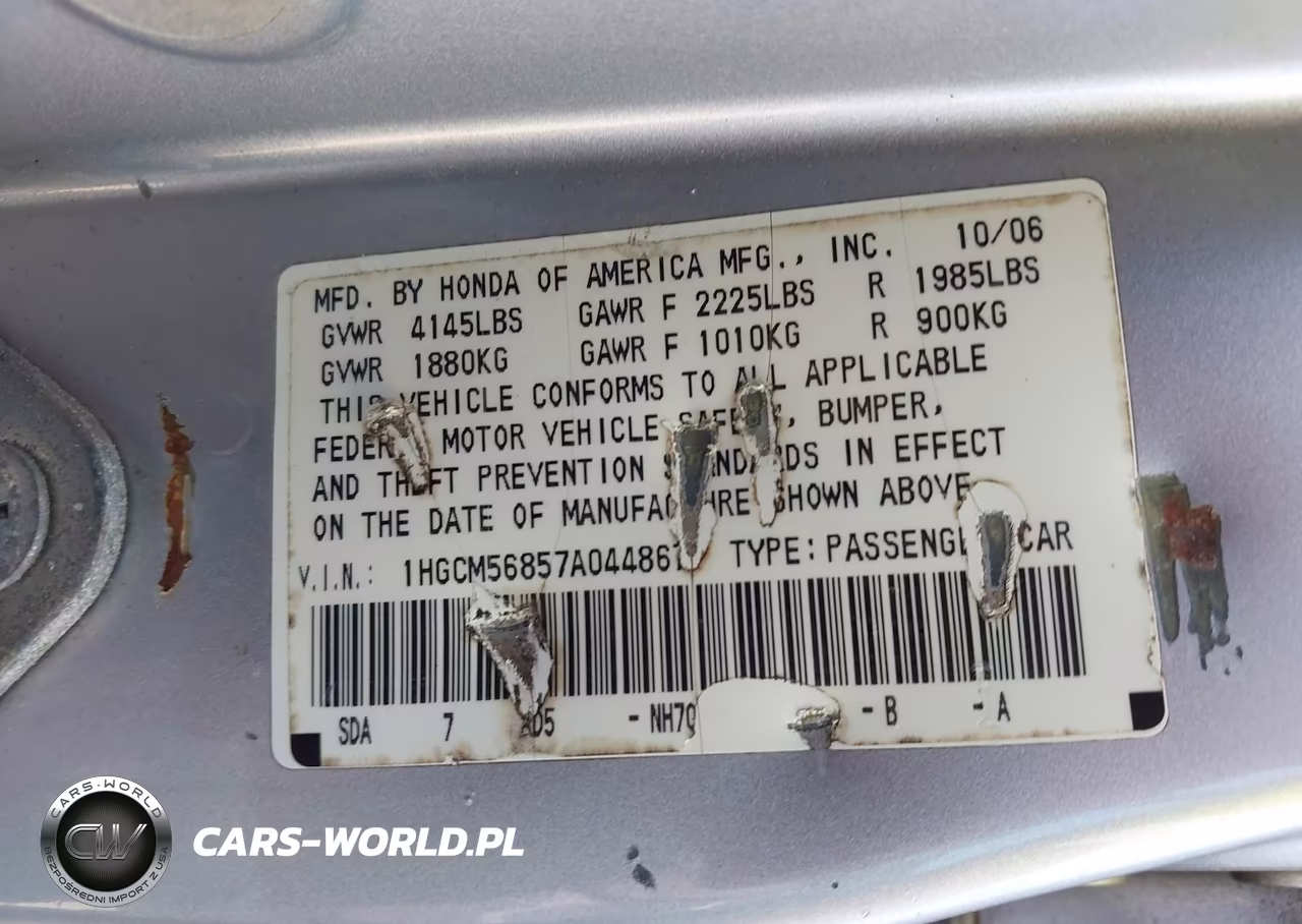2007 Honda Accord 2.4 Ex VIN:1HGCM56857A044867 - 9