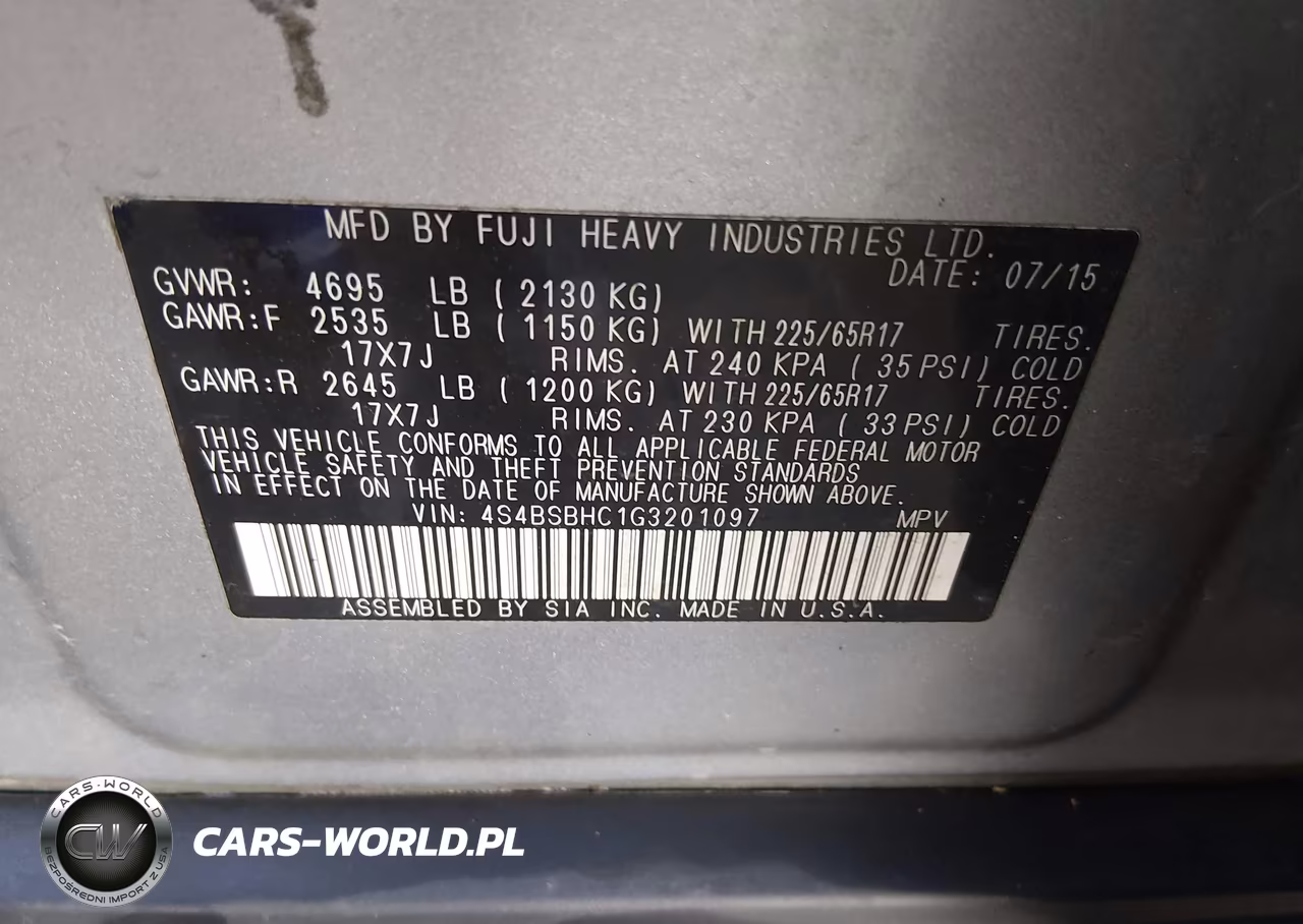2016 Subaru Outback 2.5I Premium VIN:4S4BSBHC1G3201097 - 9
