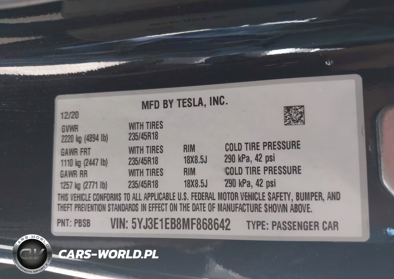 2021 Tesla Model 3 Long Range Dual Motor All-Wheel Drive VIN:5YJ3E1EB8MF868642 - 9