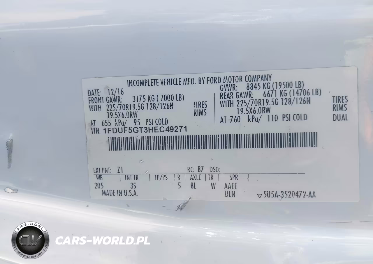 2017 Ford F-550 Chassis Xlt VIN:1FDUF5GT3HEC49271 - 8