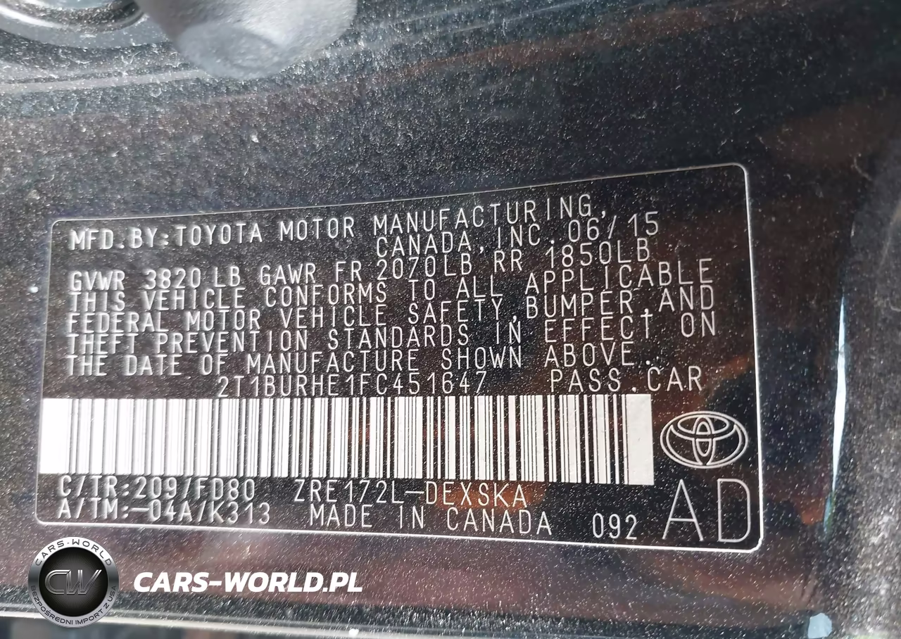 2015 Toyota Corolla S Plus VIN:2T1BURHE1FC451647 - 9