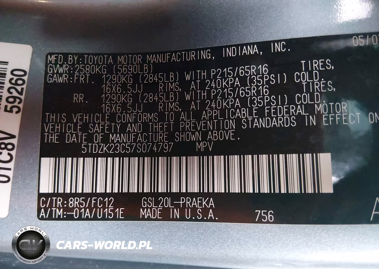 2007 Toyota Sienna Le VIN:5TDZK23C57S074797 - 9