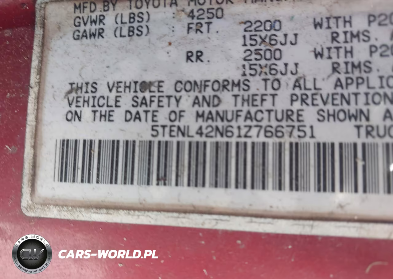 2001 Toyota Tacoma VIN:5TENL42N61Z766751 - 9
