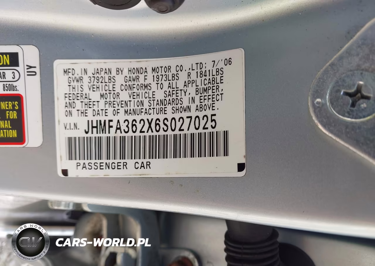 2006 Honda Civic Hybrid VIN:JHMFA362X6S027025 - 9