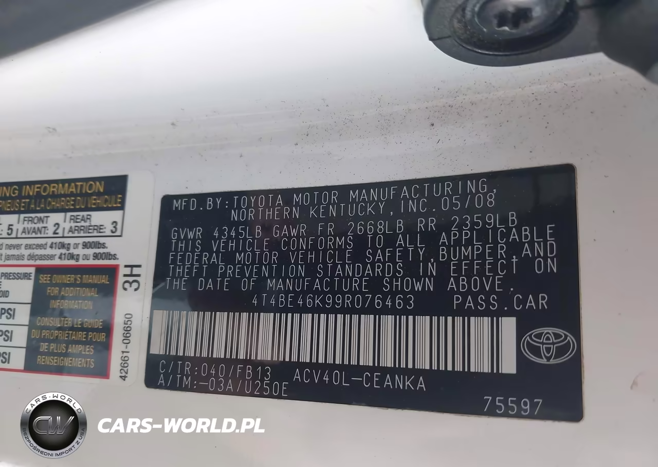 2009 Toyota Camry Le VIN:4T4BE46K99R076463 - 9