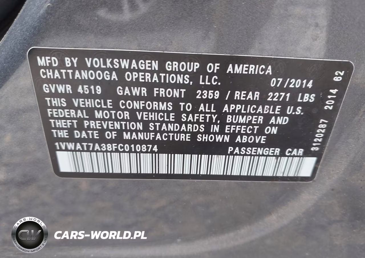 2015 Volkswagen Passat 1.8T Wolfsburg Edition VIN:1VWAT7A38FC010874 - 9