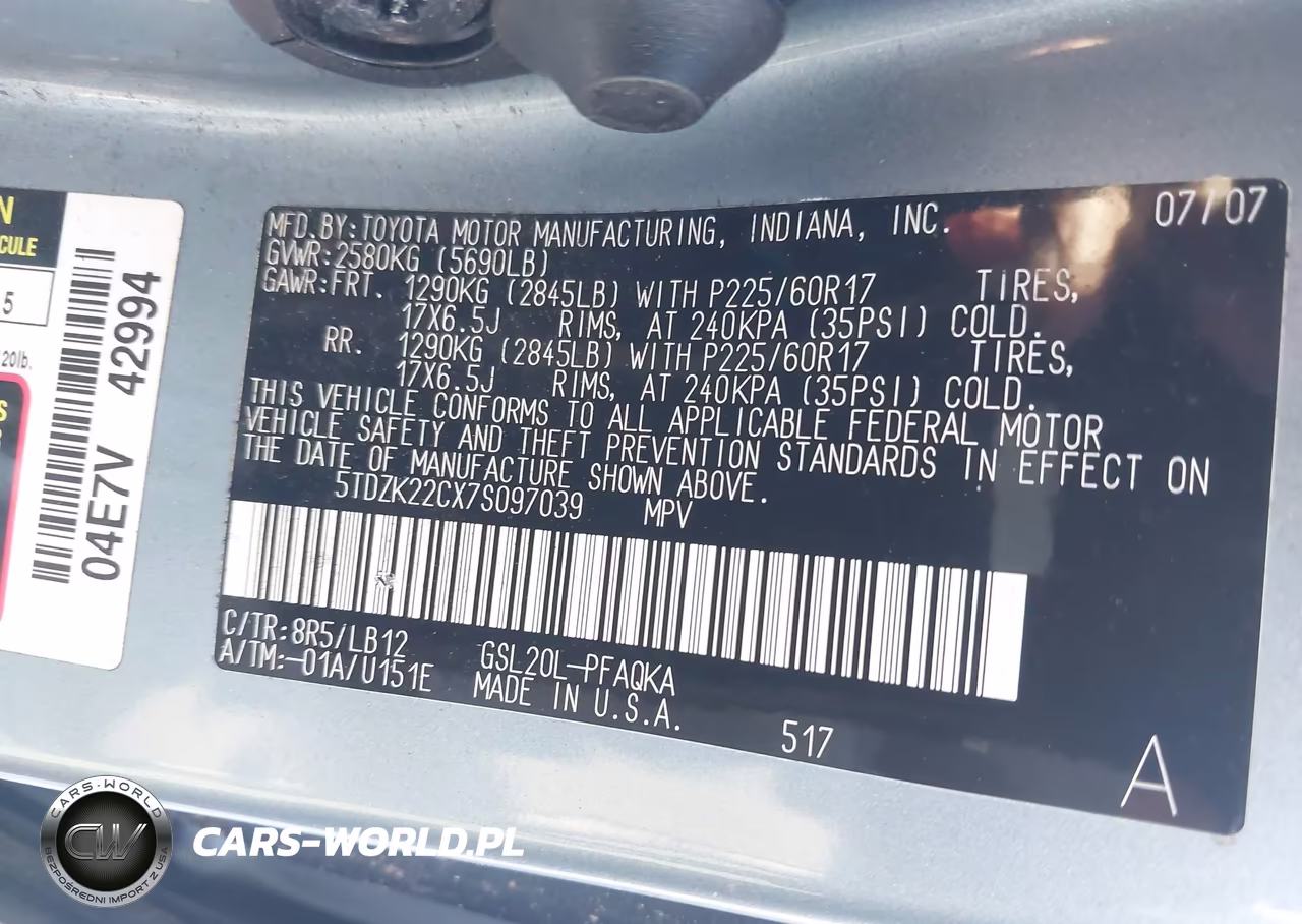 2007 Toyota Sienna Xle VIN:5TDZK22CX7S097039 - 9