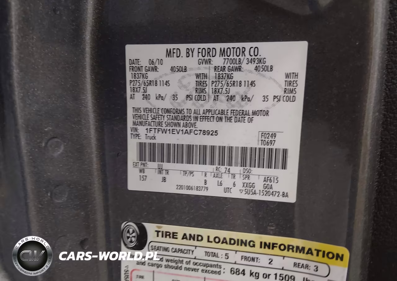 2010 Ford F-150 Fx4 VIN:1FTFW1EV1AFC78925 - 9