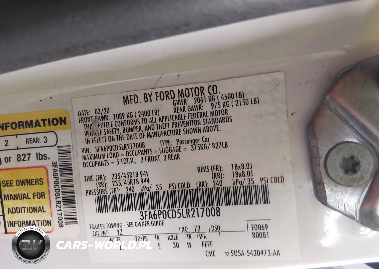 2020 Ford Fusion Sel VIN:3FA6P0CD5LR217008 - 9