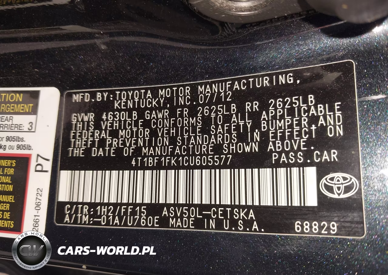 2012 Toyota Camry Se VIN:4T1BF1FK1CU605577 - 9