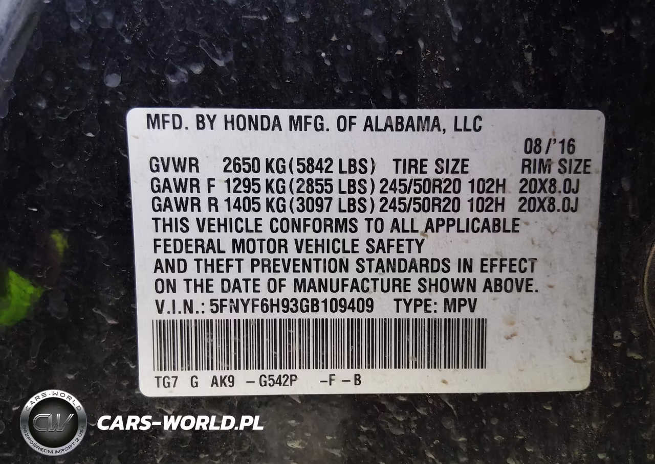 2016 Honda Pilot Touring VIN:5FNYF6H93GB109409 - 9