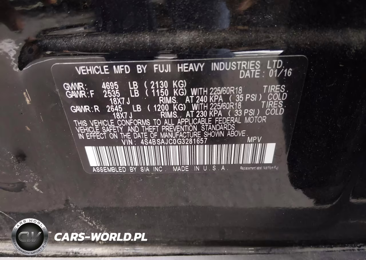 2016 Subaru Outback 2.5I Limited VIN:4S4BSAJC0G3281657 - 9