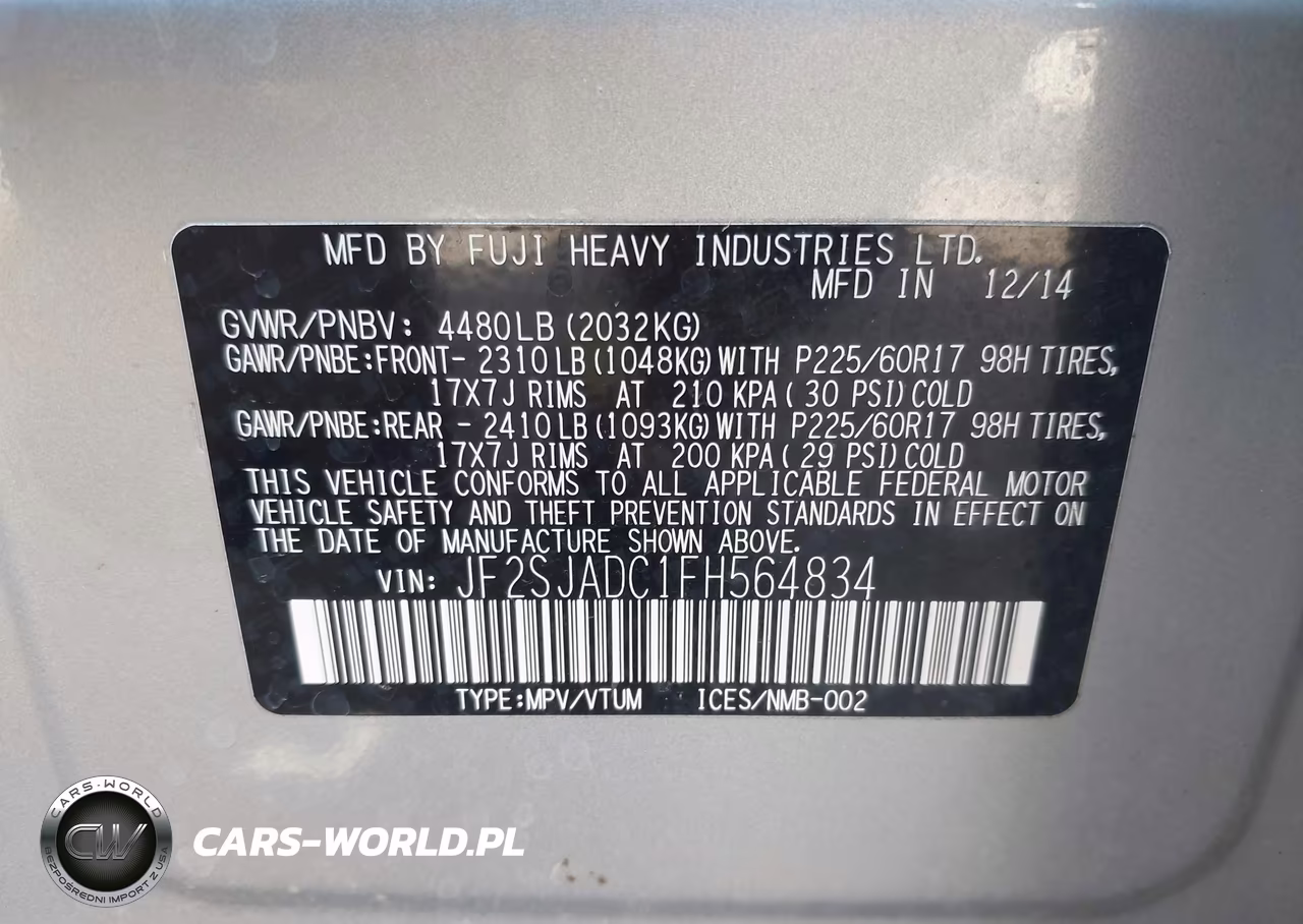 2015 Subaru Forester 2.5I Premium VIN:JF2SJADC1FH564834 - 9
