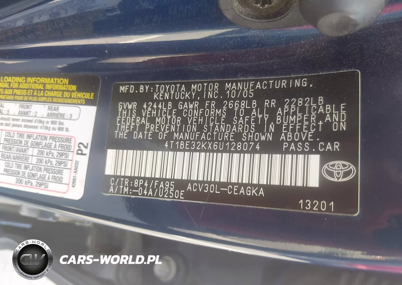2006 Toyota Camry Xle VIN:4T1BE32KX6U128074 - 9