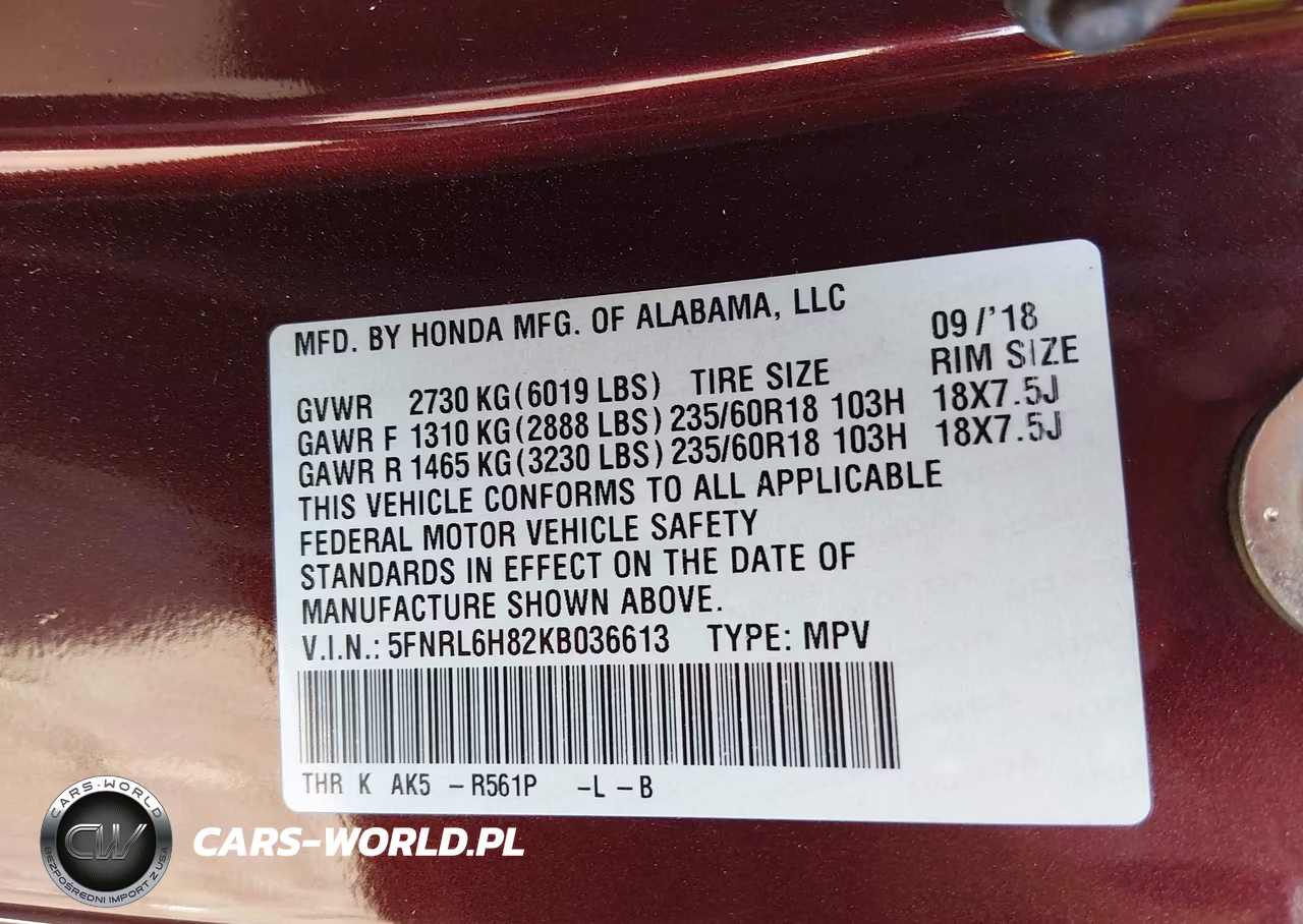 2019 Honda Odyssey Touring VIN:5FNRL6H82KB036613 - 9