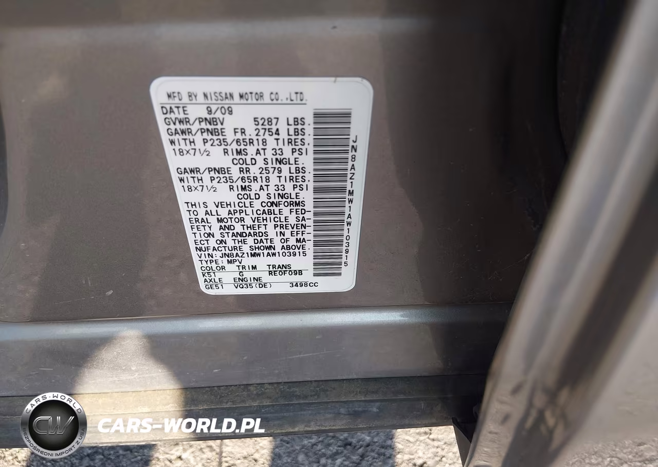 2010 Nissan Murano Sl VIN:JN8AZ1MW1AW103915 - 9