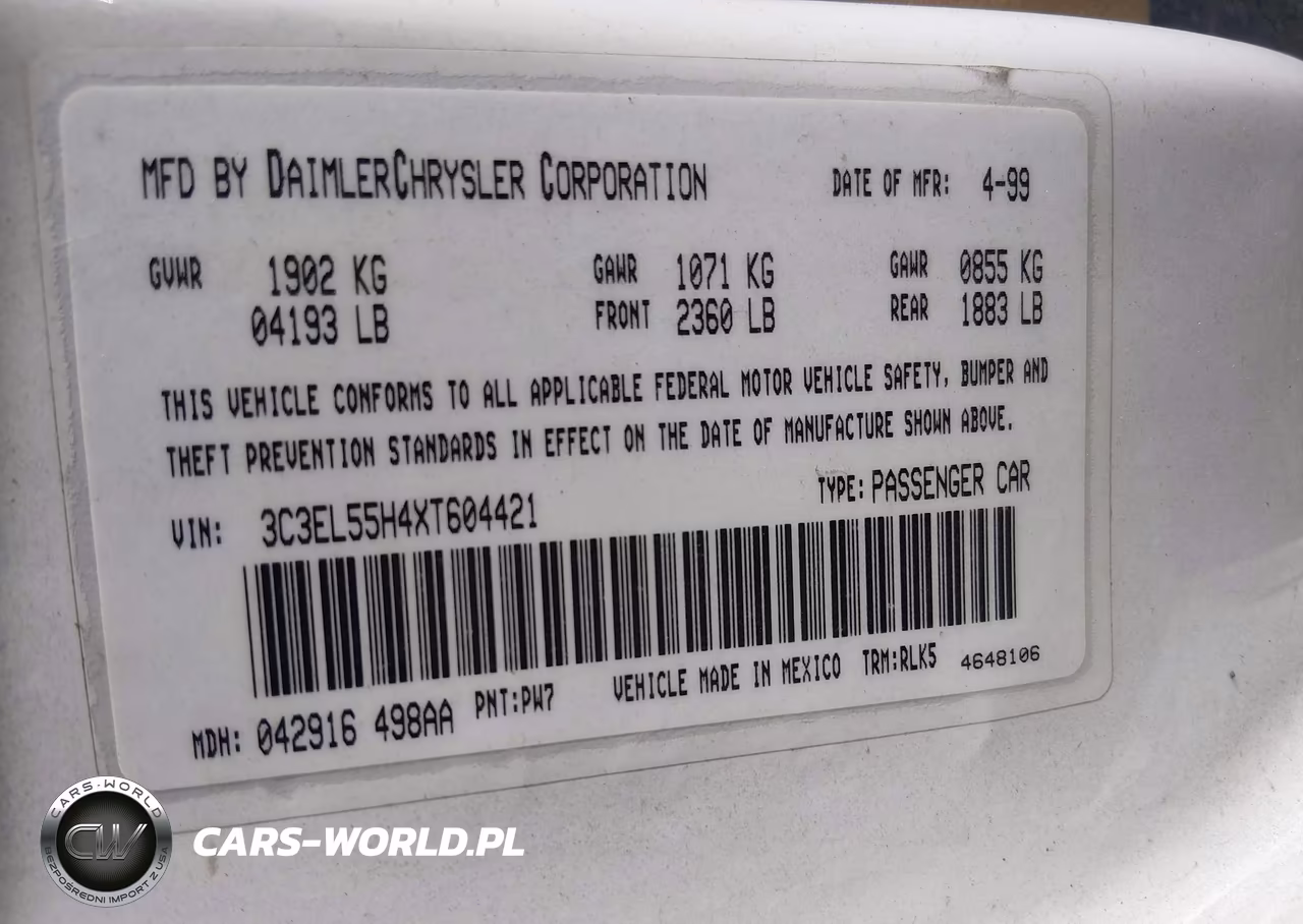 1999 Chrysler Sebring Jxi VIN:3C3EL55H4XT604421 - 9