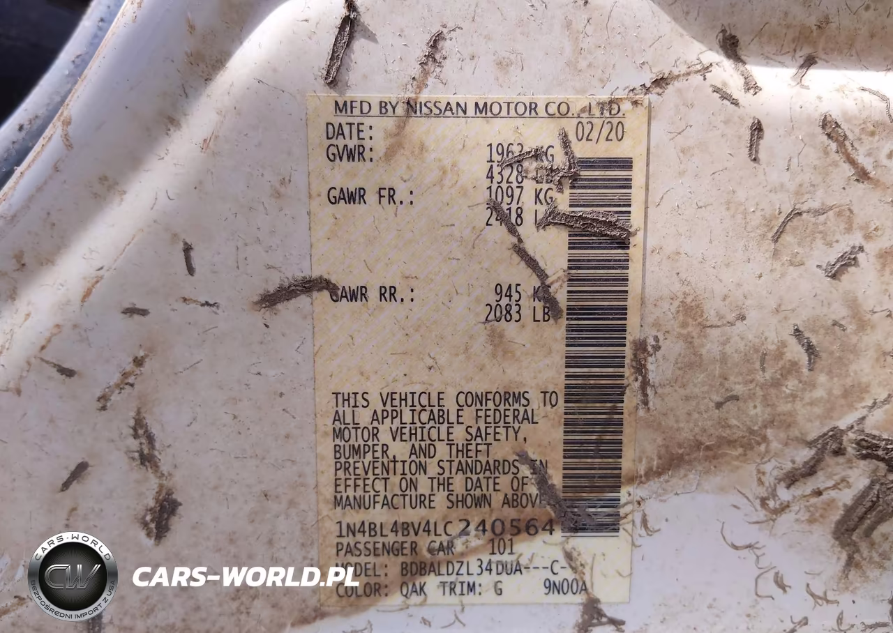 2020 Nissan Altima S Fwd VIN:1N4BL4BV4LC240564 - 9