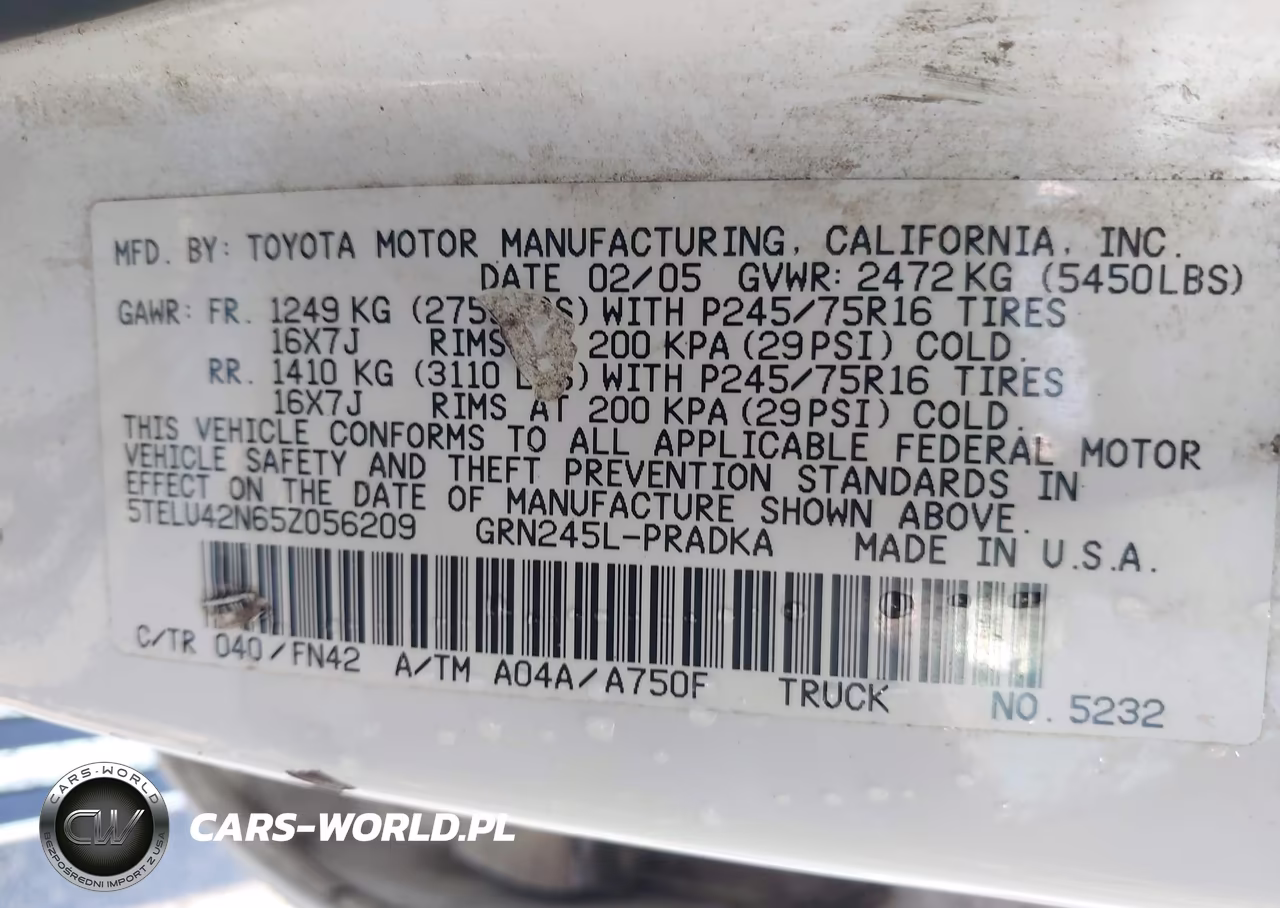 2005 Toyota Tacoma Base V6 VIN:5TELU42N65Z056209 - 9