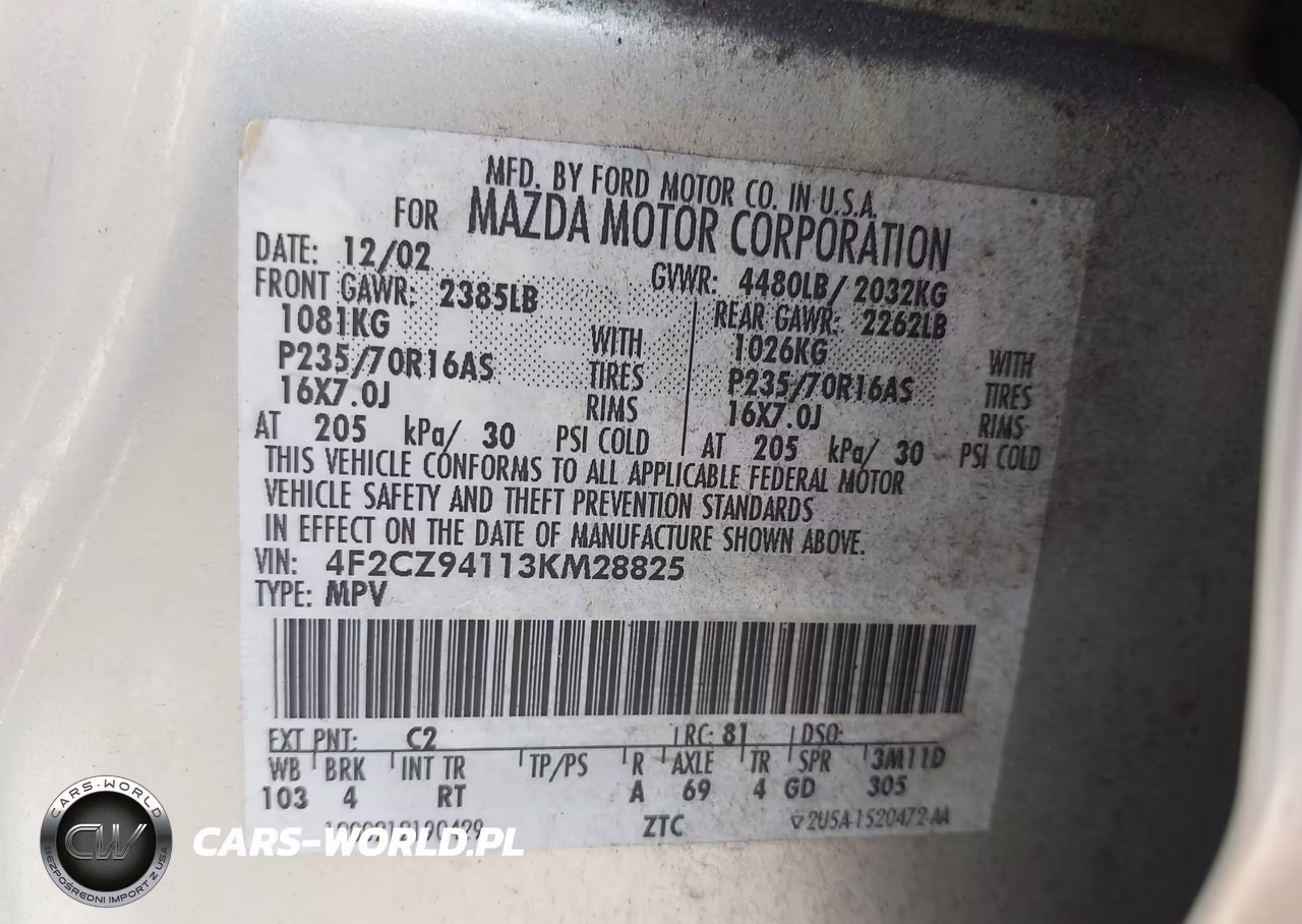 2003 Mazda Tribute Lx V6 VIN:4F2CZ94113KM28825 - 9