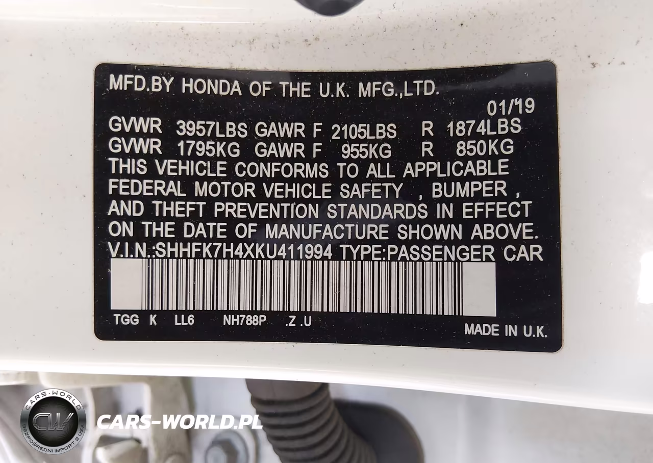 2019 Honda Civic Sport VIN:SHHFK7H4XKU411994 - 9