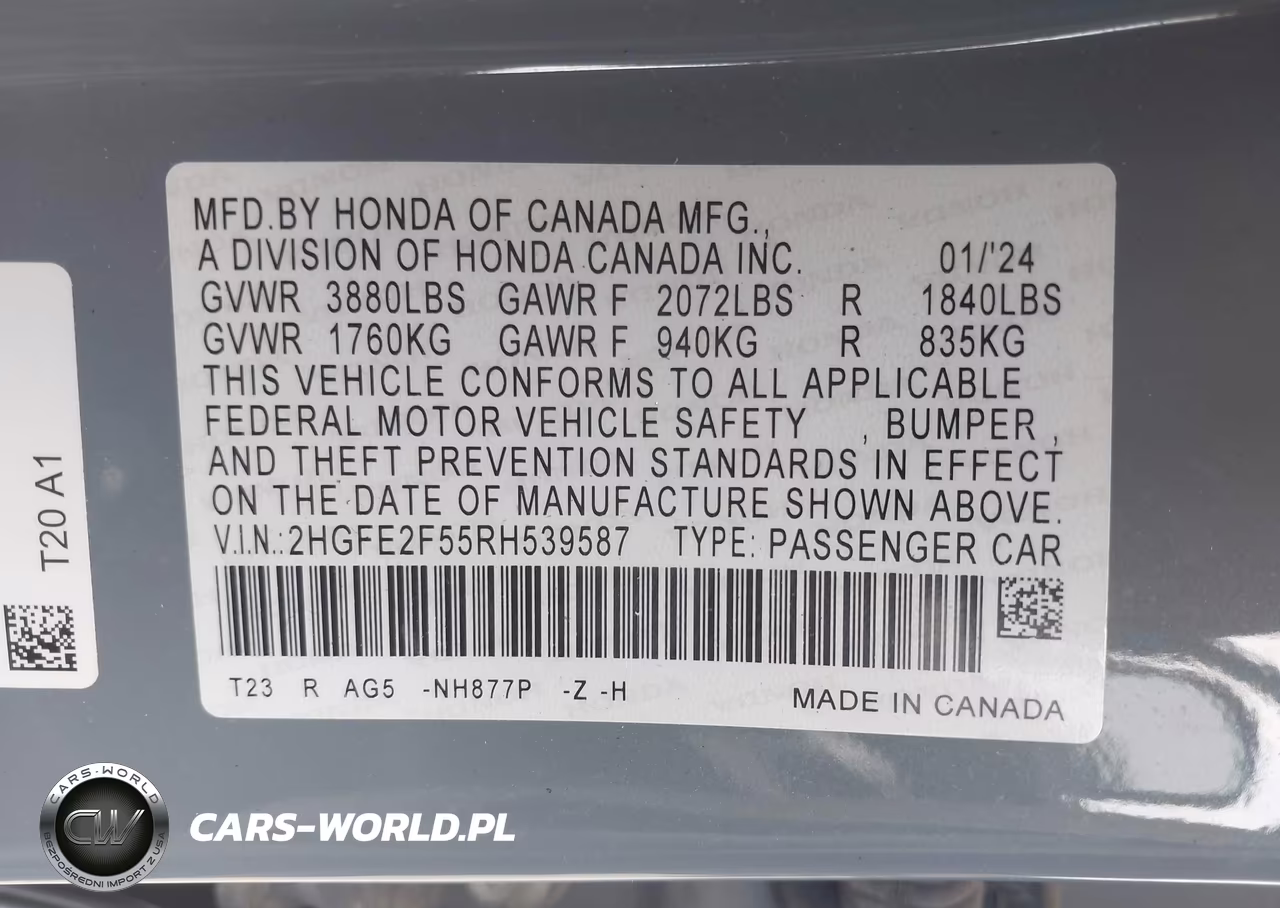 2024 Honda Civic Sport VIN:2HGFE2F55RH539587 - 9