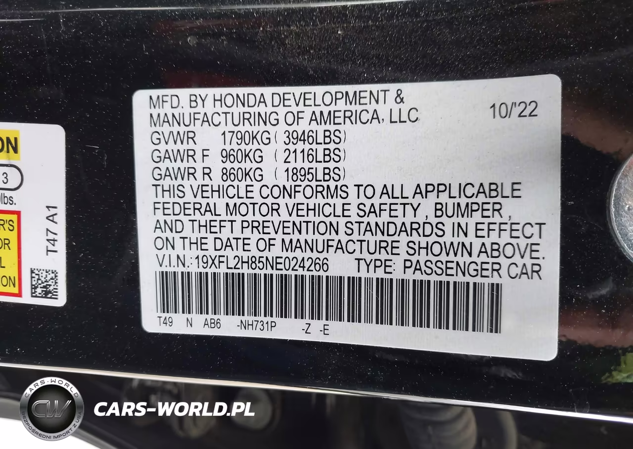 2022 Honda Civic Sport VIN:19XFL2H85NE024266 - 9