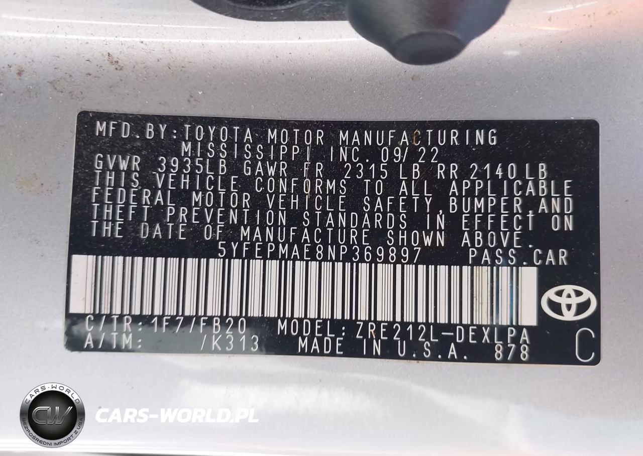 2022 Toyota Corolla Le VIN:5YFEPMAE8NP369897 - 9