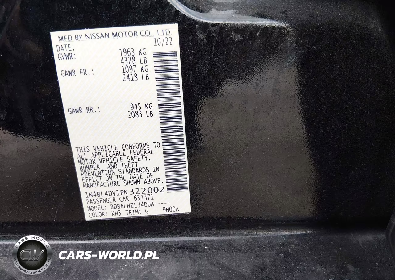 2023 Nissan Altima Sv Fwd VIN:1N4BL4DV1PN322002 - 9